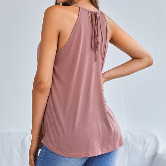 Boho Pink Cutout Detail Tie Back Halter Tank Top - Picture 2 of 6